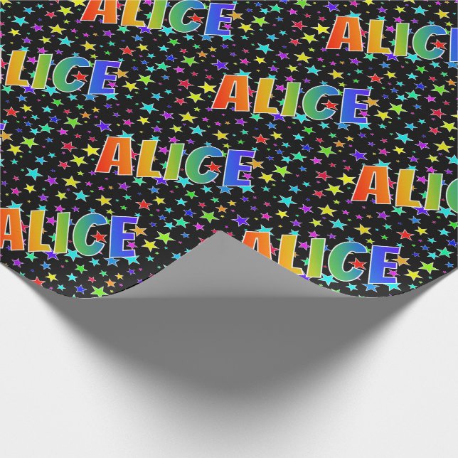 Rainbow Vorname "ALICE" + Sterne Geschenkpapier (Ecke)