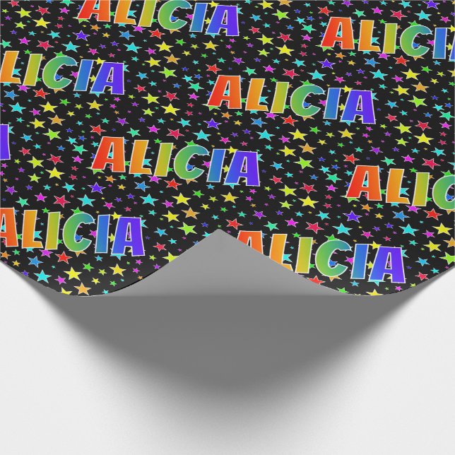 Rainbow Vorname "ALICIA" + Sterne Geschenkpapier (Ecke)