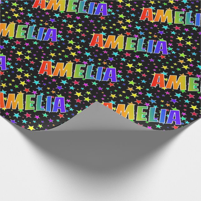Rainbow Vorname "AMELIA" + Sterne Geschenkpapier (Ecke)