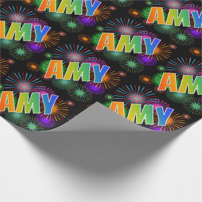 Rainbow Vorname "AMY" + Fireworks Geschenkpapier (Ecke)