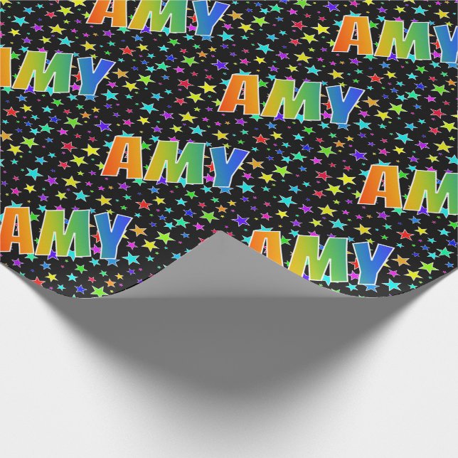 Rainbow Vorname "AMY" + Sterne Geschenkpapier (Ecke)
