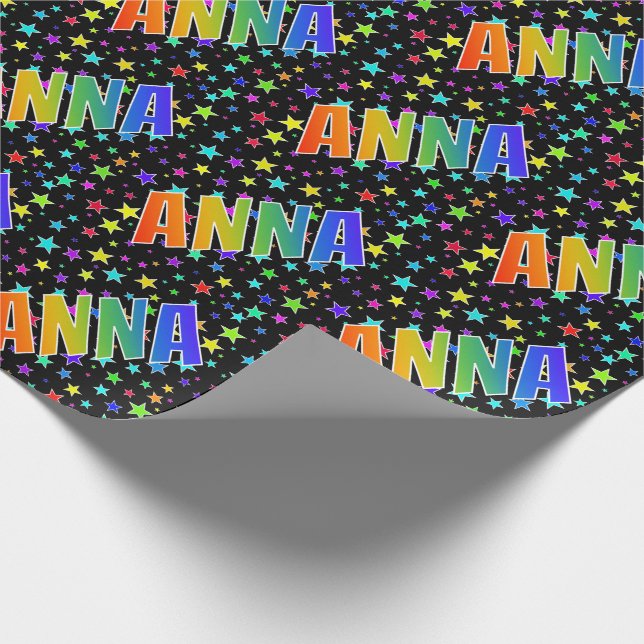 Rainbow Vorname "ANNA" + Sterne Geschenkpapier (Ecke)