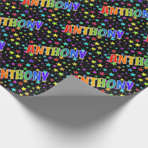 Rainbow Vorname "ANTHONY" + Sterne Geschenkpapier