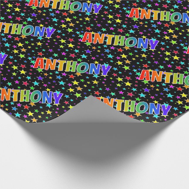 Rainbow Vorname "ANTHONY" + Sterne Geschenkpapier (Ecke)