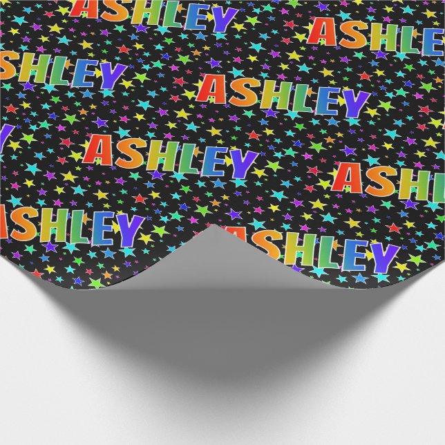 Rainbow Vorname "ASHLEY" + Sterne Geschenkpapier (Ecke)