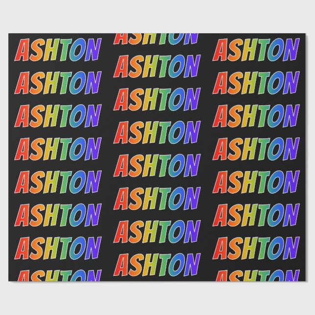 Rainbow Vorname "ASHTON"; Fun & Colorful Geschenkpapier (Flach)