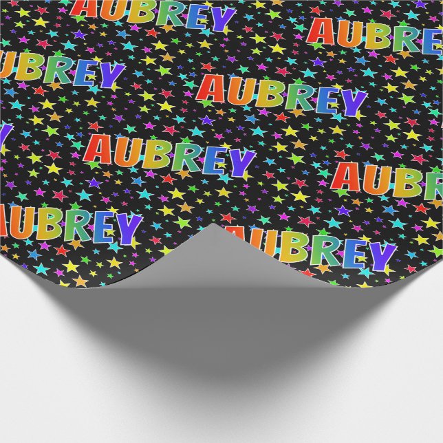 Rainbow Vorname "AUBREY" + Sterne Geschenkpapier (Ecke)