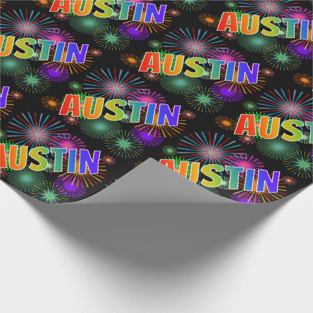 Rainbow Vorname "AUSTIN" + Feuerwerk Geschenkpapier (Ecke)