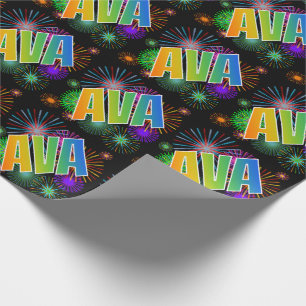 Rainbow Vorname "AVA" + Fireworks Geschenkpapier