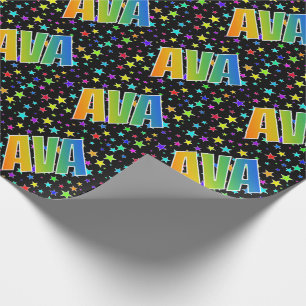 Rainbow Vorname "AVA" + Sterne Geschenkpapier