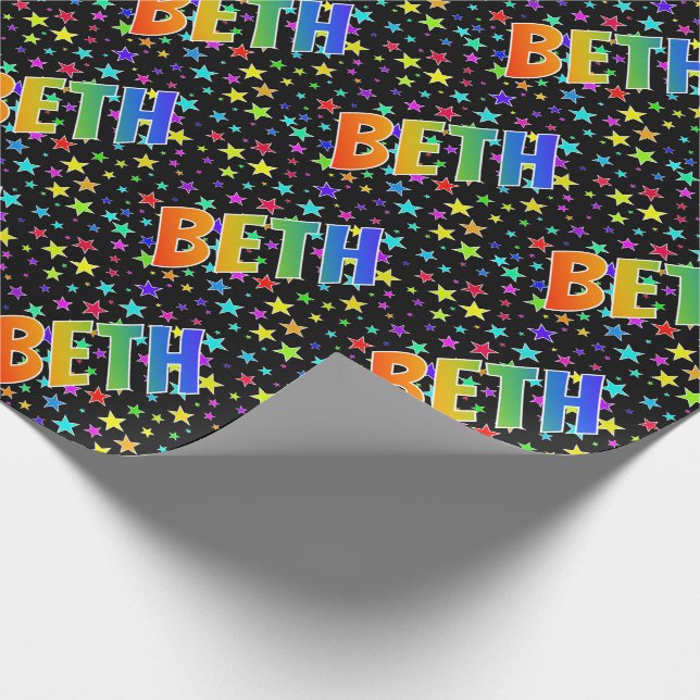 Rainbow Vorname "BETH" + Sterne Geschenkpapier (Ecke)