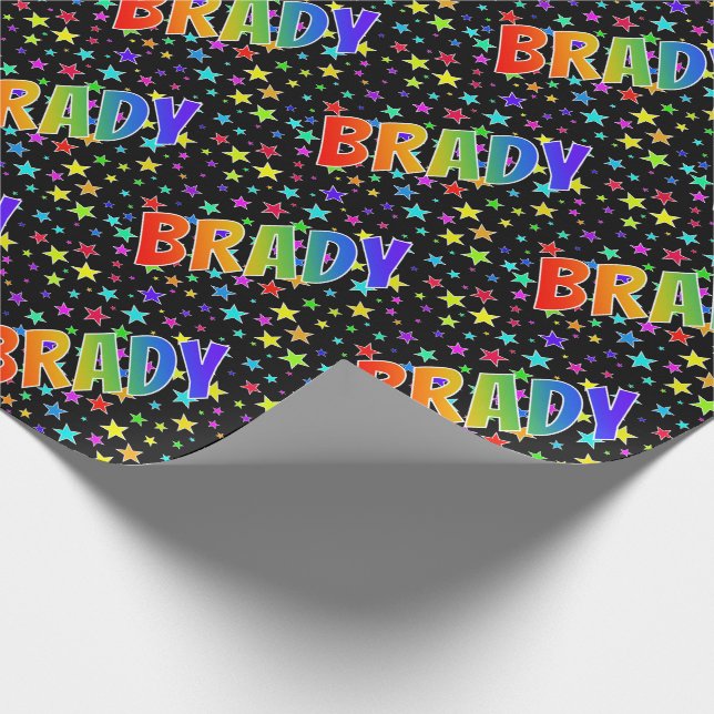 Rainbow Vorname "BRADY" + Sterne Geschenkpapier (Ecke)