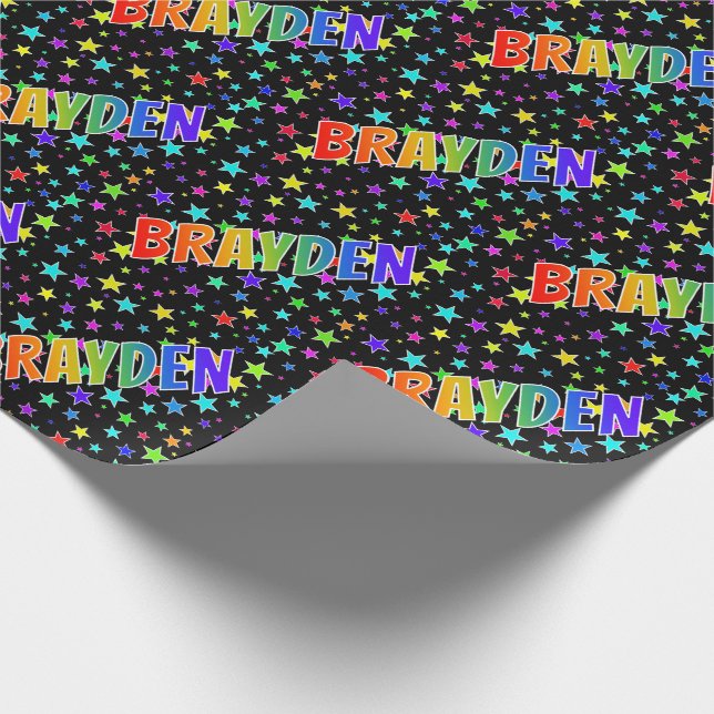 Rainbow Vorname "BRAYDEN" + Sterne Geschenkpapier (Ecke)