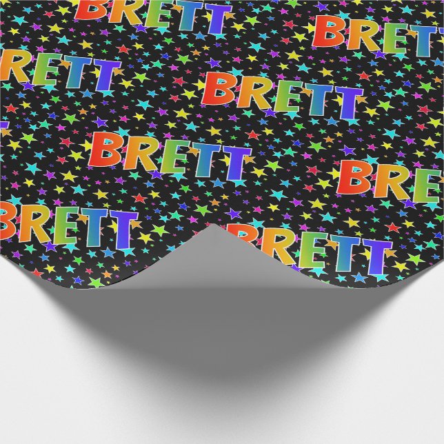Rainbow Vorname "BRETT" + Sterne Geschenkpapier (Ecke)