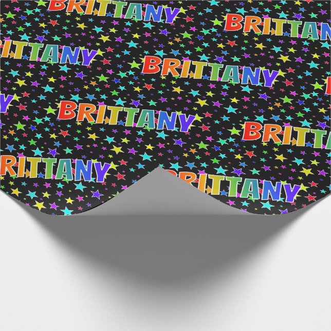 Rainbow Vorname "BRITTANY" + Sterne Geschenkpapier (Ecke)