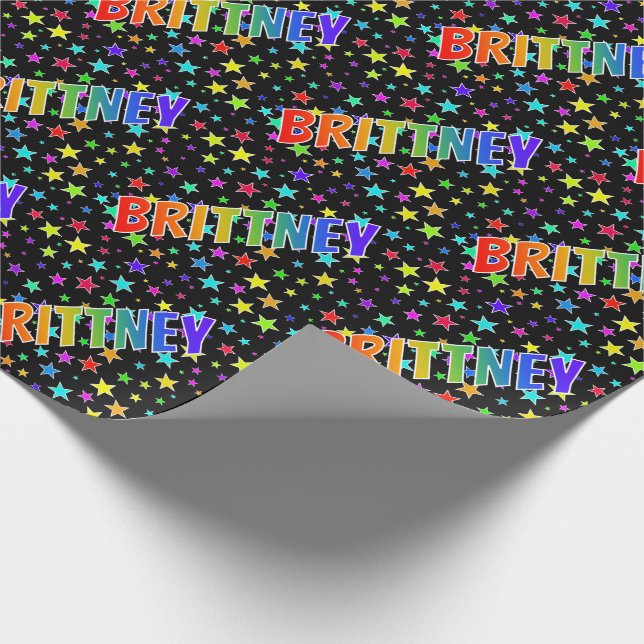 Rainbow Vorname "BRITTNEY" + Sterne Geschenkpapier (Ecke)