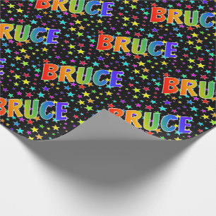 Rainbow Vorname "BRUCE" + Sterne Geschenkpapier