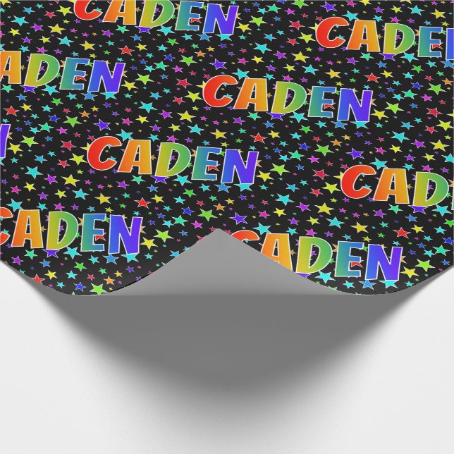 Rainbow Vorname "CADEN" + Sterne Geschenkpapier (Ecke)