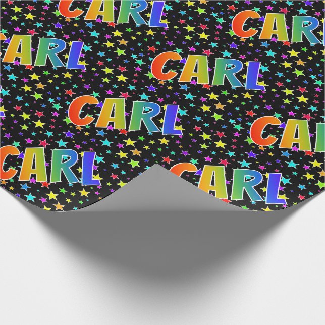 Rainbow Vorname "CARL" + Sterne Geschenkpapier (Ecke)