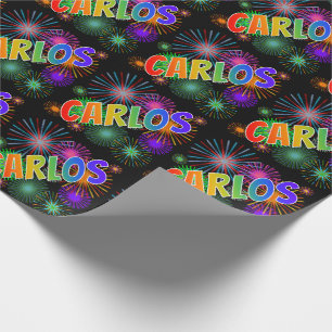 Rainbow Vorname "CARLOS" + Feuerwerkskörper Geschenkpapier