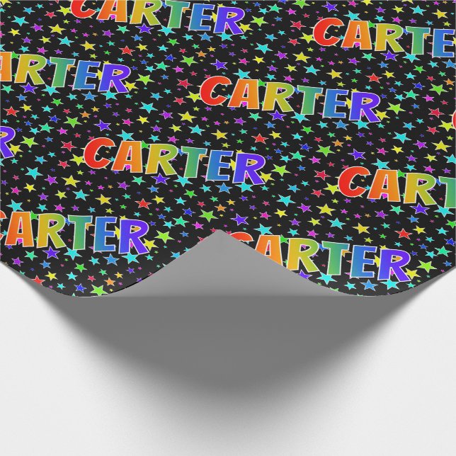 Rainbow Vorname "CARTER" + Sterne Geschenkpapier (Ecke)