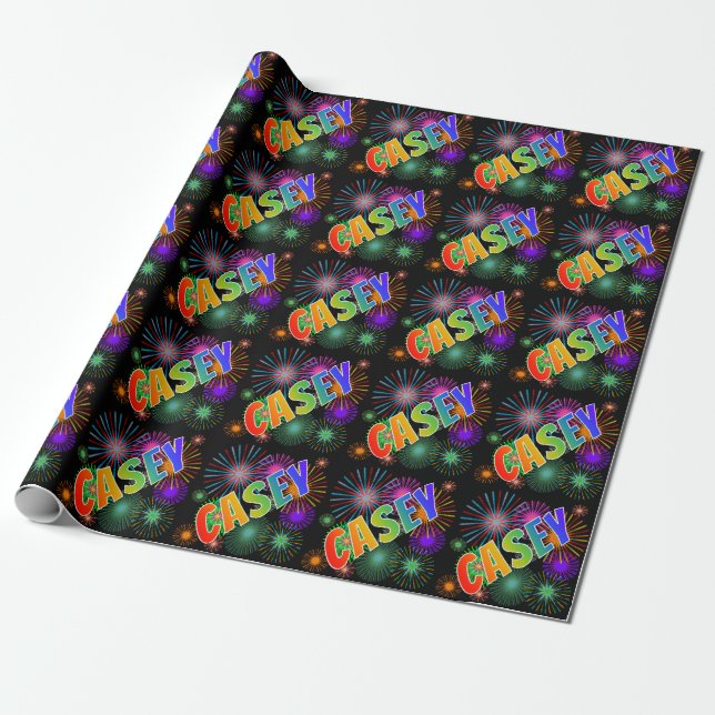 Rainbow Vorname "CASEY" + Fireworks Geschenkpapier (Ungerollt)