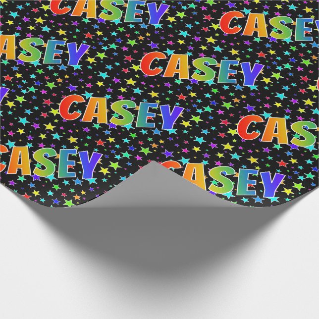 Rainbow Vorname "CASEY" + Sterne Geschenkpapier (Ecke)