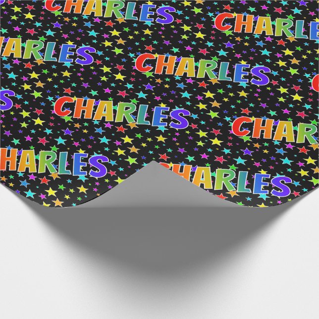 Rainbow Vorname "CHARLES" + Sterne Geschenkpapier (Ecke)