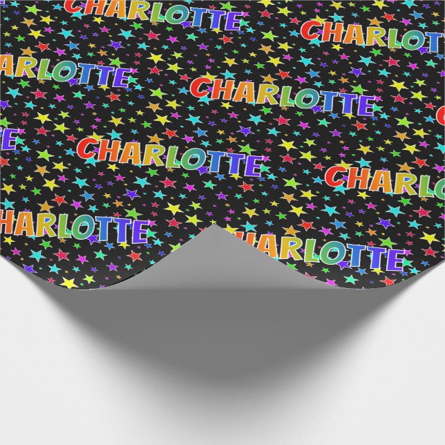Rainbow Vorname "CHARLOTTE" + Sterne Geschenkpapier (Ecke)