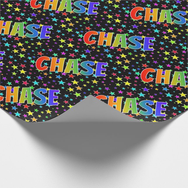 Rainbow Vorname "CHASE" + Sterne Geschenkpapier (Ecke)