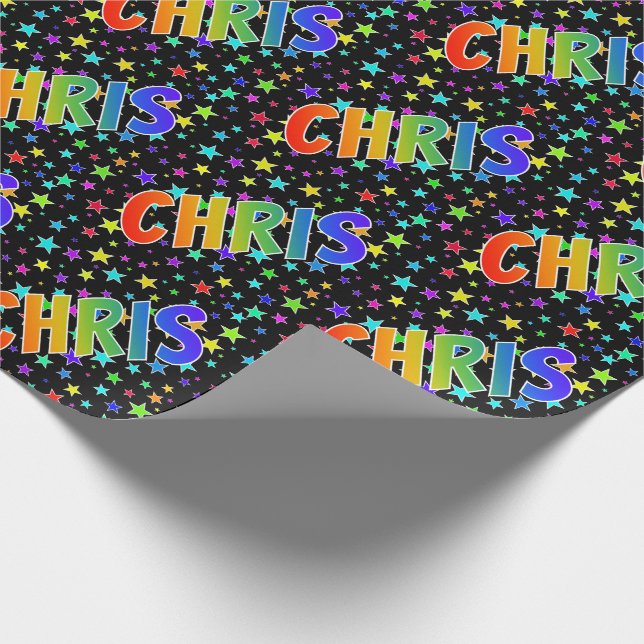 Rainbow Vorname "CHRIS" + Sterne Geschenkpapier (Ecke)