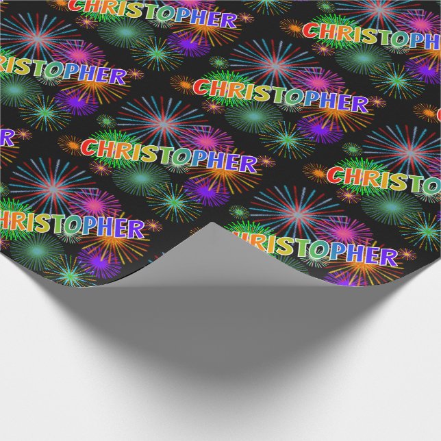 Rainbow Vorname "CHRISTOPHER" + Feuerwerk Geschenkpapier (Ecke)
