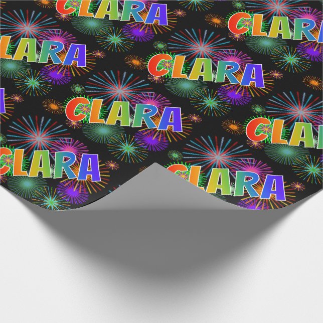 Rainbow Vorname "CLARA" + Feuerwerk Geschenkpapier (Ecke)
