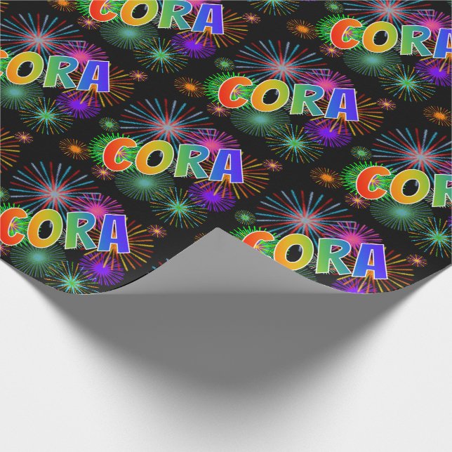 Rainbow Vorname "CORA" + Fireworks Geschenkpapier (Ecke)