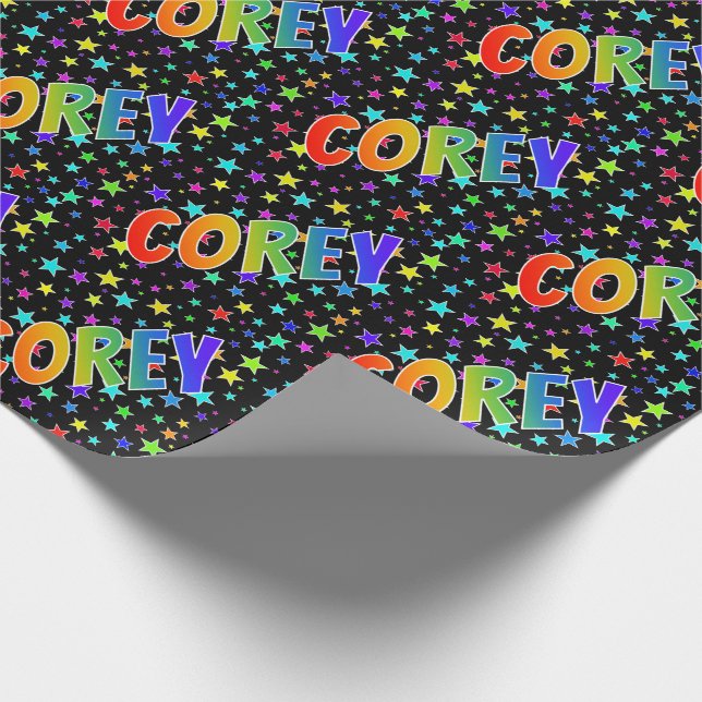 Rainbow Vorname "COREY" + Sterne Geschenkpapier (Ecke)