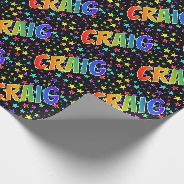 Rainbow Vorname "CRAIG" + Sterne Geschenkpapier (Ecke)