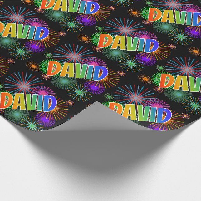 Rainbow Vorname "DAVID" + Feuerwerk Geschenkpapier (Ecke)