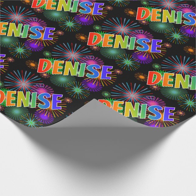 Rainbow Vorname "DENISE" + Feuerwerkskörper Geschenkpapier (Ecke)