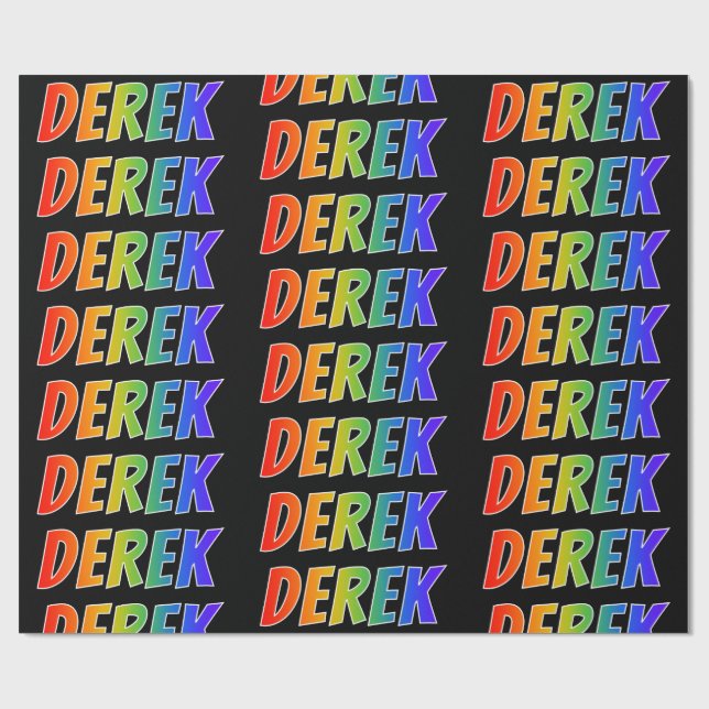 Rainbow Vorname "DEREK"; Fun & Colorful Geschenkpapier (Flach)