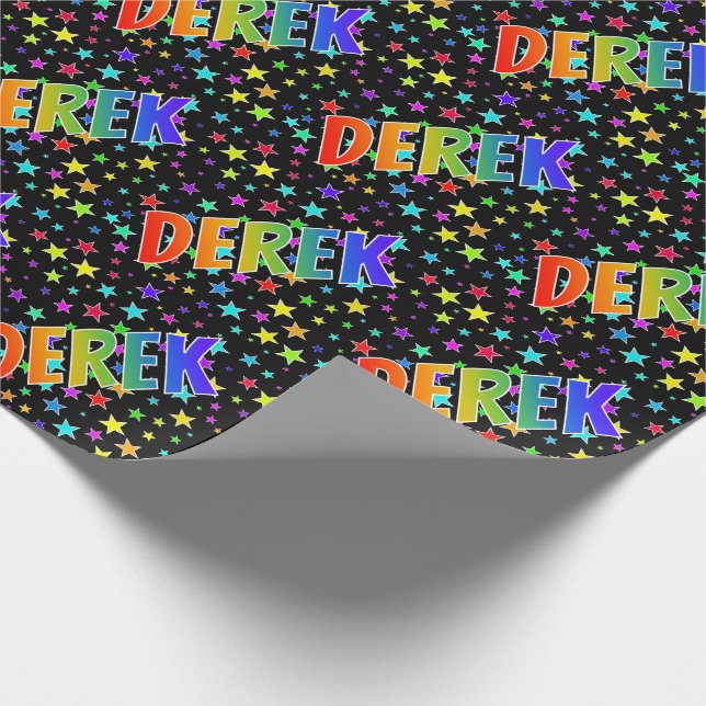 Rainbow Vorname "DEREK" + Sterne Geschenkpapier (Ecke)