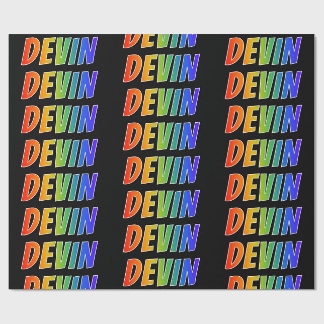 Rainbow Vorname "DEVIN"; Spaß & Farben Geschenkpapier (Flach)