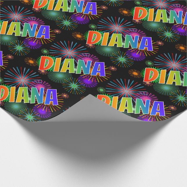 Rainbow Vorname "DIANA" + Feuerwerke Geschenkpapier (Ecke)