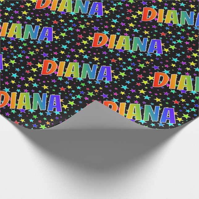 Rainbow Vorname "DIANA" + Sterne Geschenkpapier (Ecke)