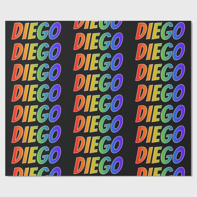 Rainbow Vorname "DIEGO"; Fun & Colorful Geschenkpapier (Flach)