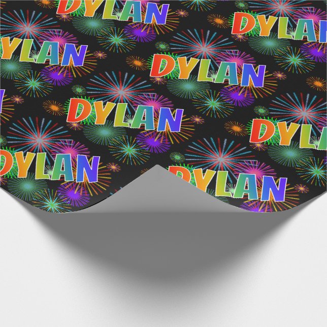 Rainbow Vorname "DYLAN" + Fireworks Geschenkpapier (Ecke)