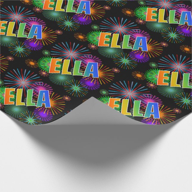 Rainbow Vorname "ELLA" + Feuerwerk Geschenkpapier (Ecke)