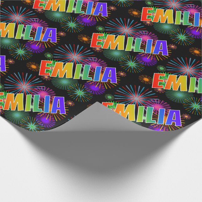 Rainbow Vorname "EMILIA" + Feuerwerke Geschenkpapier (Ecke)