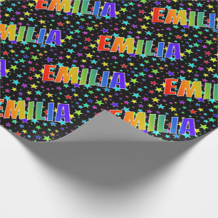 Rainbow Vorname "EMILIA" + Sterne Geschenkpapier