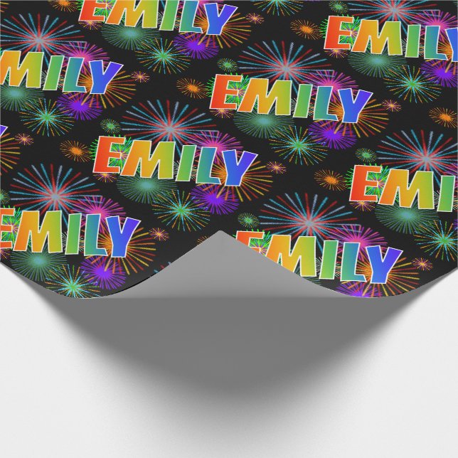 Rainbow Vorname "EMILY" + Feuerwerkskörper Geschenkpapier (Ecke)