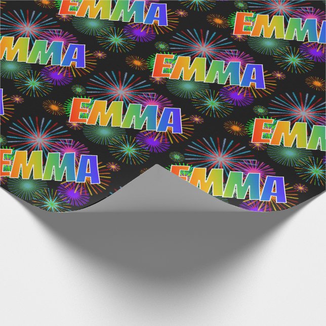 Rainbow Vorname "EMMA" + Fireworks Geschenkpapier (Ecke)